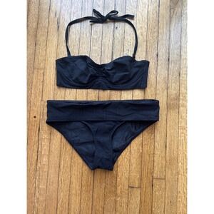 Princesse Tam Tam Black Metallic Sparkle Underwire Halter Bikini Set USA XS 32B